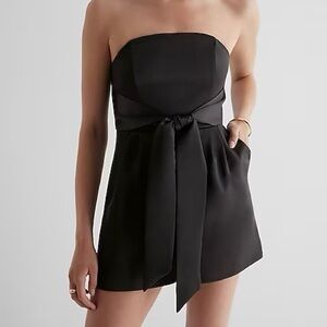 EXPRESS Satin Strapless Tie Waist Romper, Size: 0